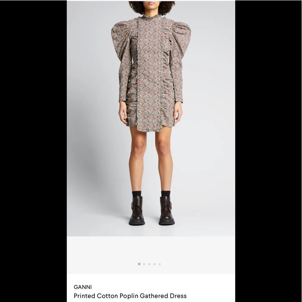 Ganni Printed Cotton Poplin Gathered Dress